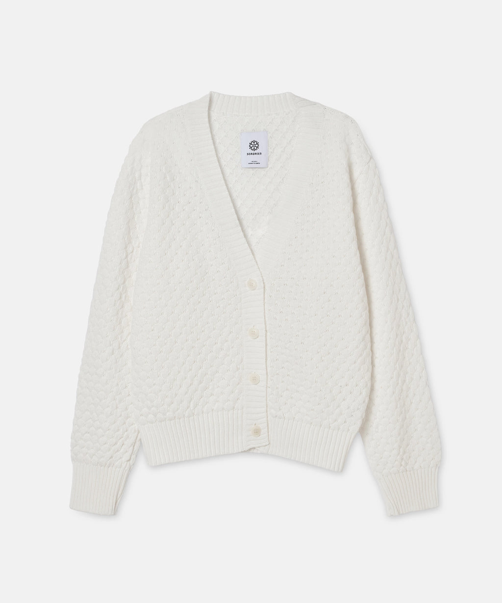 PAPER WAFFLE CARDIGAN – SEAGREEN