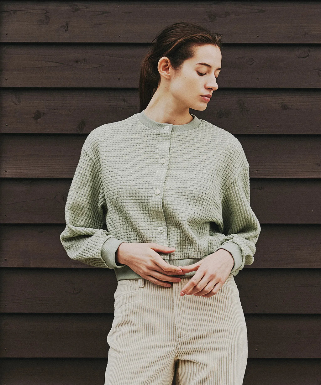 予約商品】ONI WAFFLE CARDIGAN – SEAGREEN