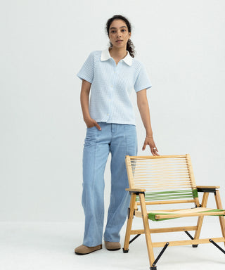 [SEAGREEN] BIG WAFFLE TIGHT BLOUSE ビッグワッフルタイトブラウス