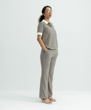 [SEAGREEN] PILE BORDER TIGHT BLOUSE パイルボーダータイトブラウス