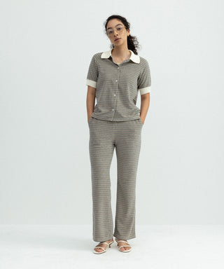 [SEAGREEN] PILE BORDER FLARE PANTS パイルボーダーフレアパンツ