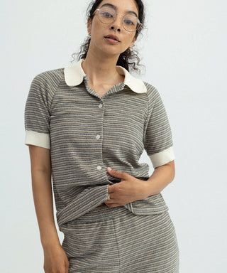 [SEAGREEN] PILE BORDER FLARE PANTS パイルボーダーフレアパンツ