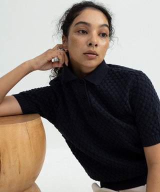 [SEAGREEN] PAPER WAFFLE POLO ペーパーワッフルポロシャツ