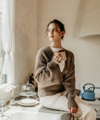 [SEAGREEN] WOOL WASHI KNIT CARDIGAN ウール和紙ニットカーディガン