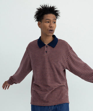 [SEAGREEN] PILE BORDER L/S POLO パイルボーダーロングスリーブポロシャツ
