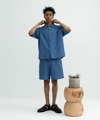 [SEAGREEN] INDIGO CHECK SHORTS インディゴチェックショーツ